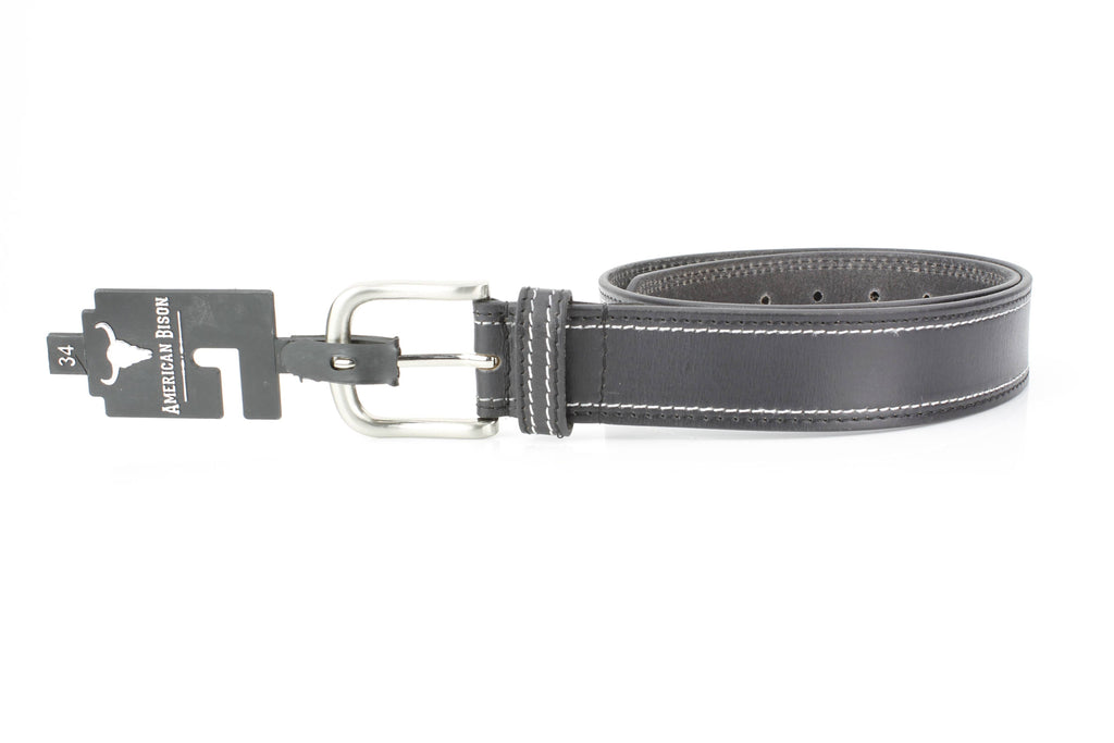 Men’s Classic Leather Belt with Top Stitch ABB 21 2521: Black
