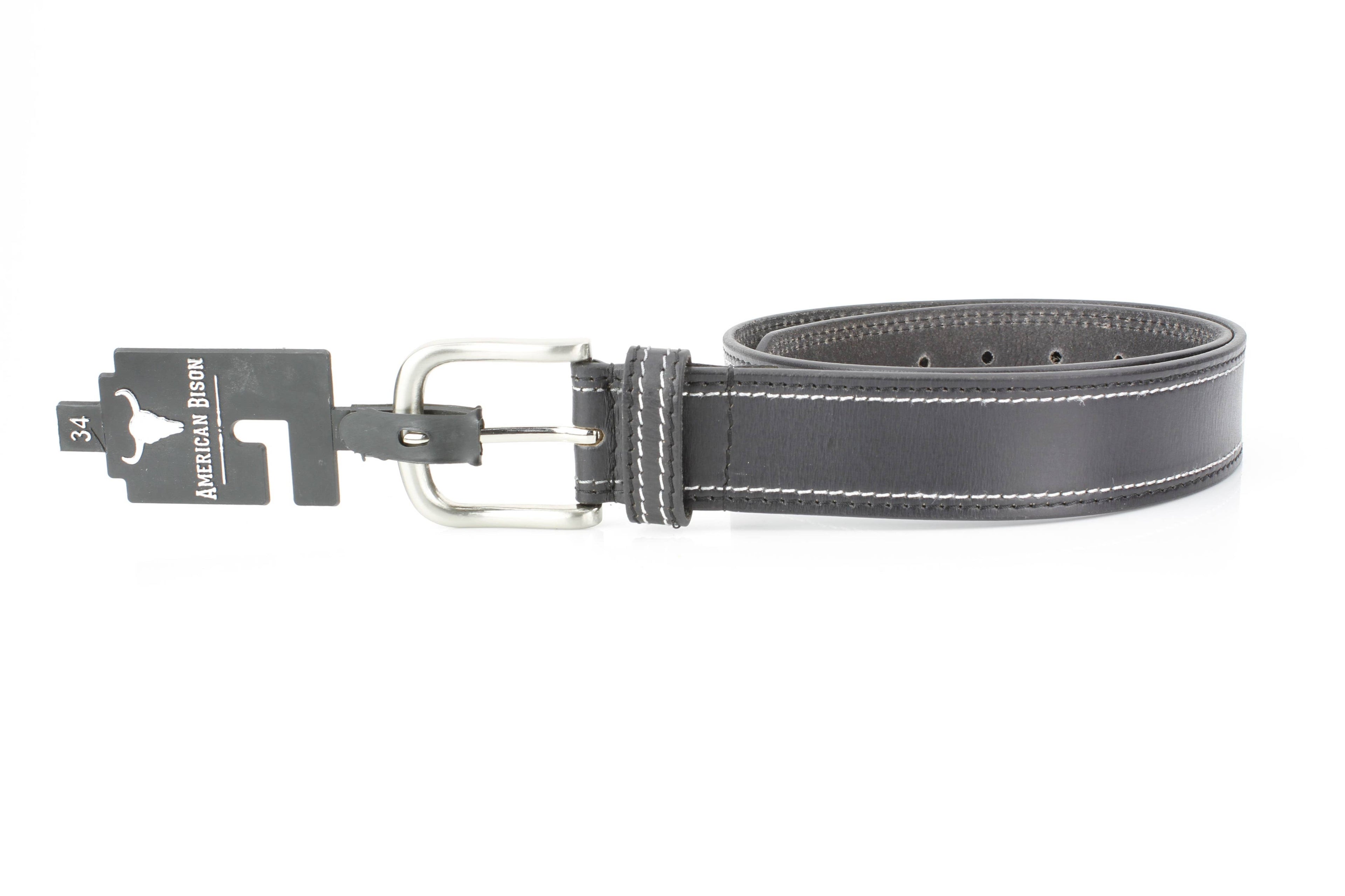 Men’s Classic Leather Belt with Top Stitch ABB 21 2521: Black
