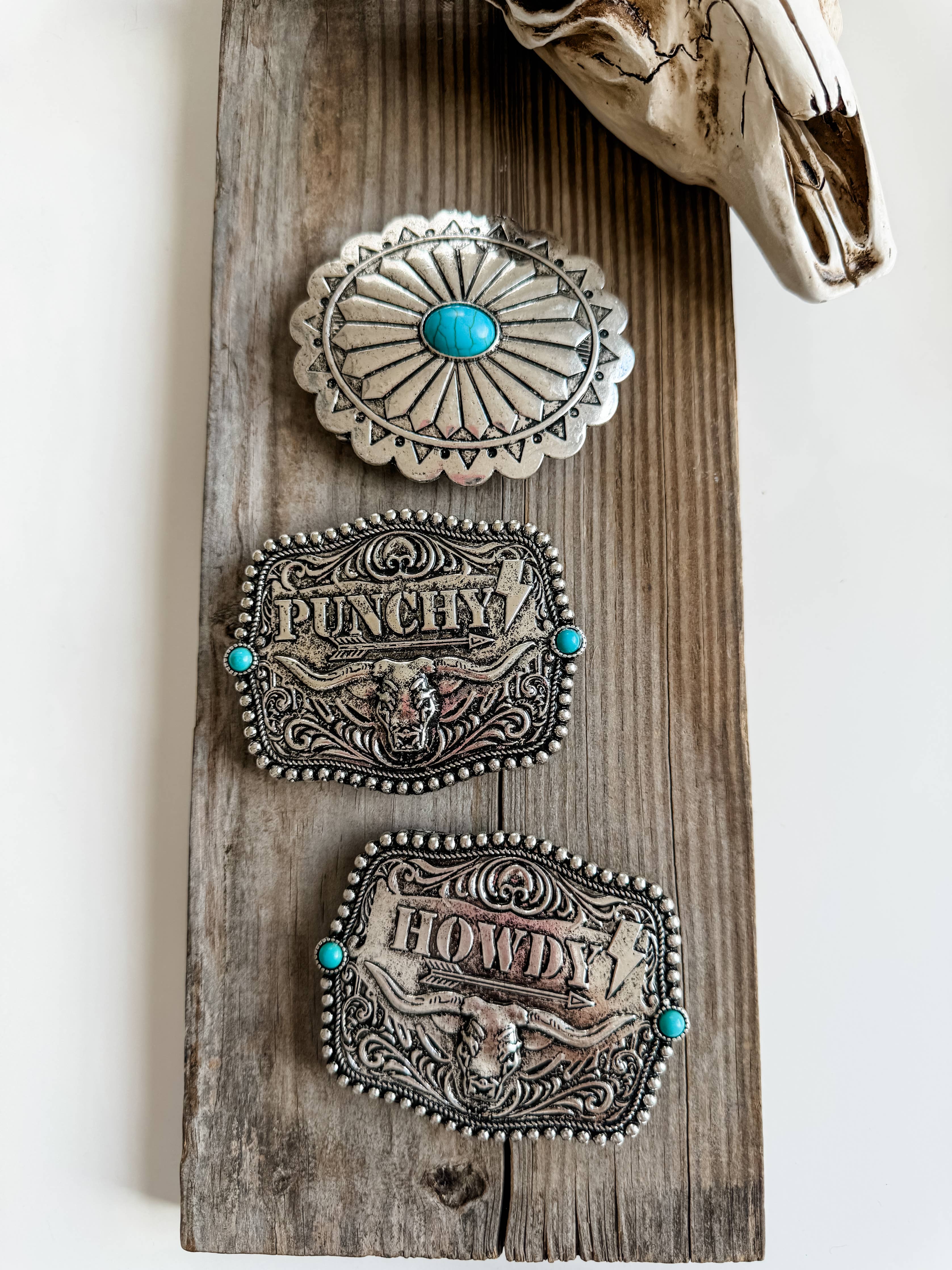 Western Typography Belt Buckle - Howdy - Punchy - Concho: HOWDY