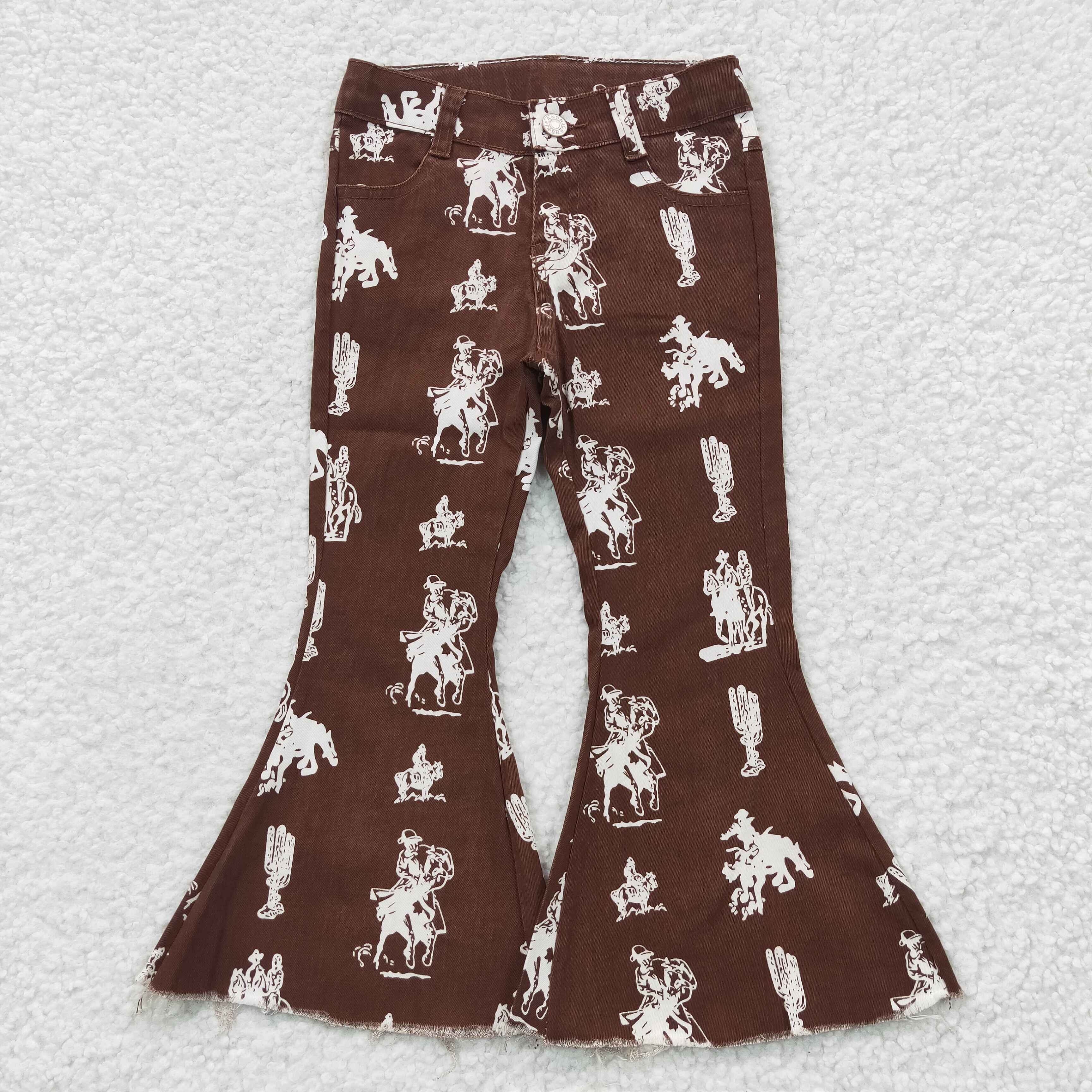 Sibling Baby Girls Western Cowgirls Bell Flare Denim Pants: