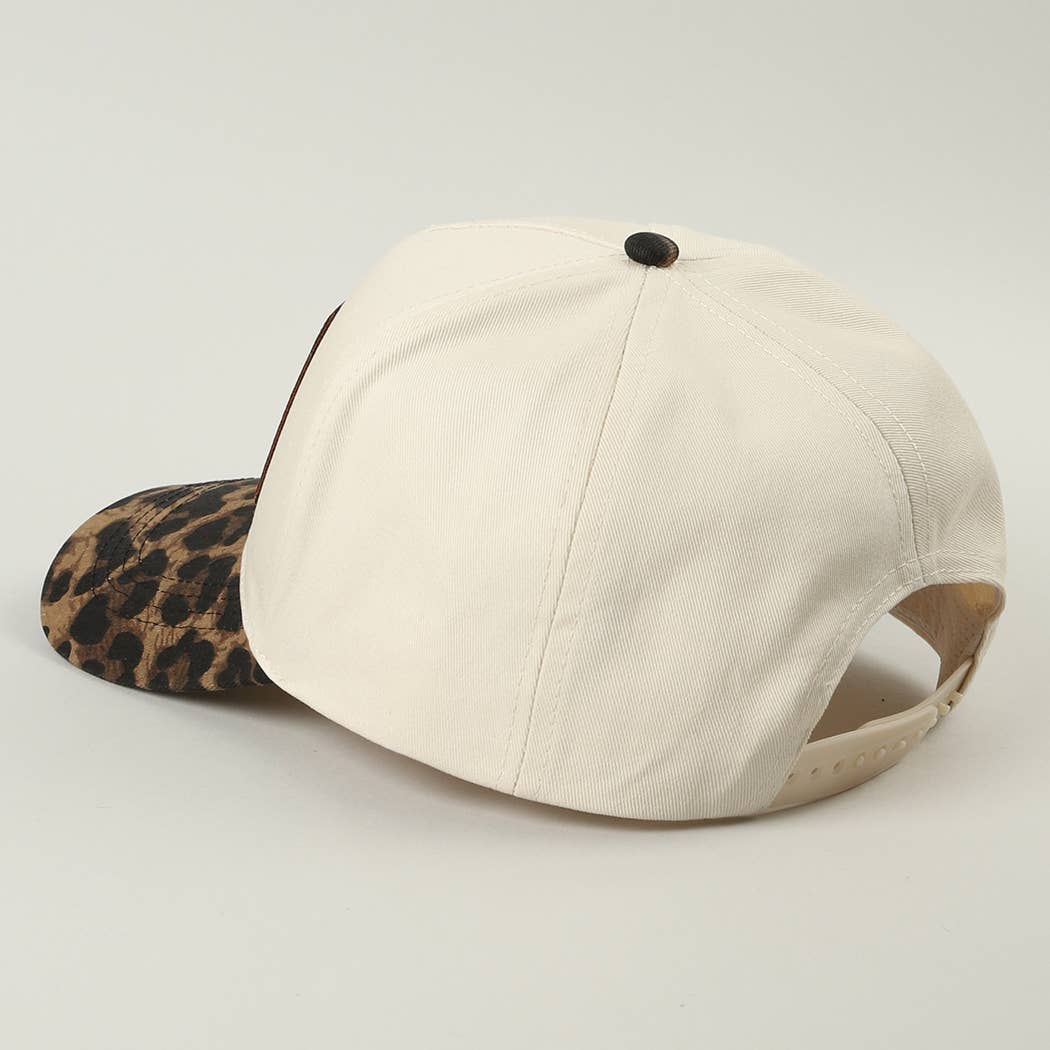 Howdy Darlin' Embroidered Leopard Brim Trucker Hat: BEIGE / ONE SIZE
