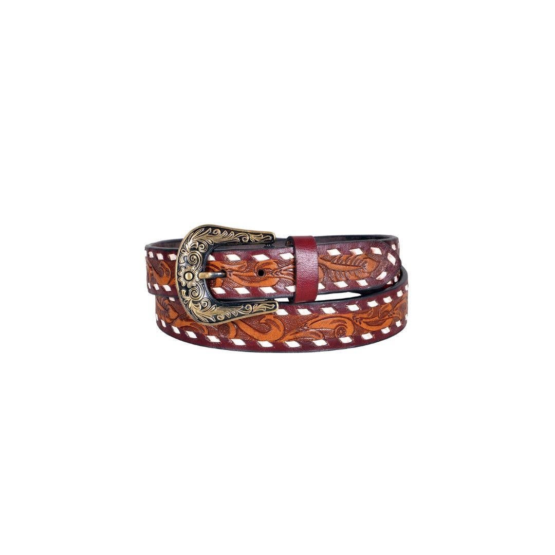 Tri Color Tooled Leather Belt 7Pc Prepack RMB 17