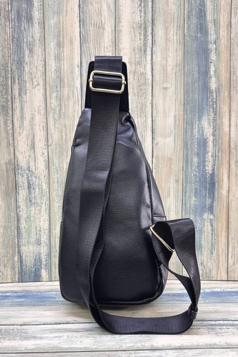 COW PRINT CROSSBODY SLING BAG PURSE : Black