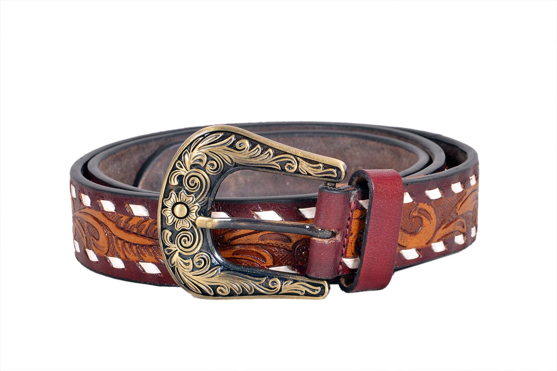 Tri Color Tooled Leather Belt 7Pc Prepack RMB 17