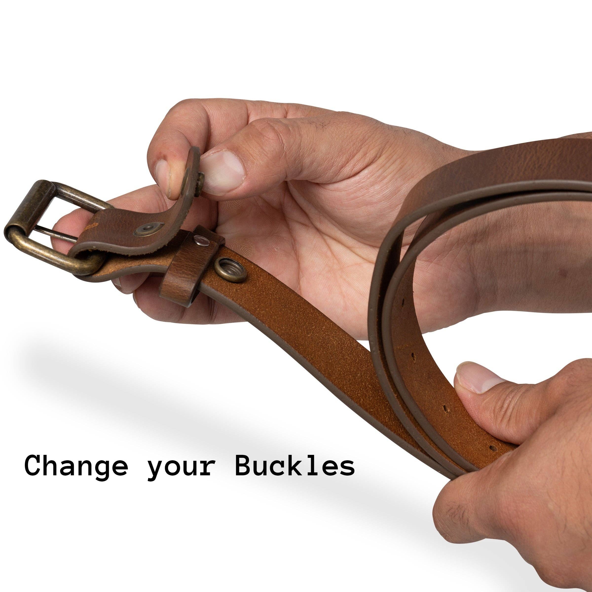 Distressed Leather Belt with Removable Buckle - 1.5in