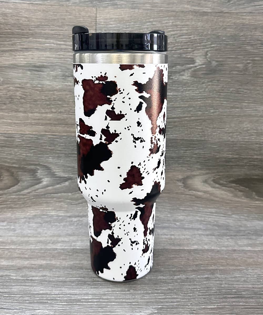 COW WESTERN STAINLESS STEEL TUMBLERS CUP 40oz: Brown