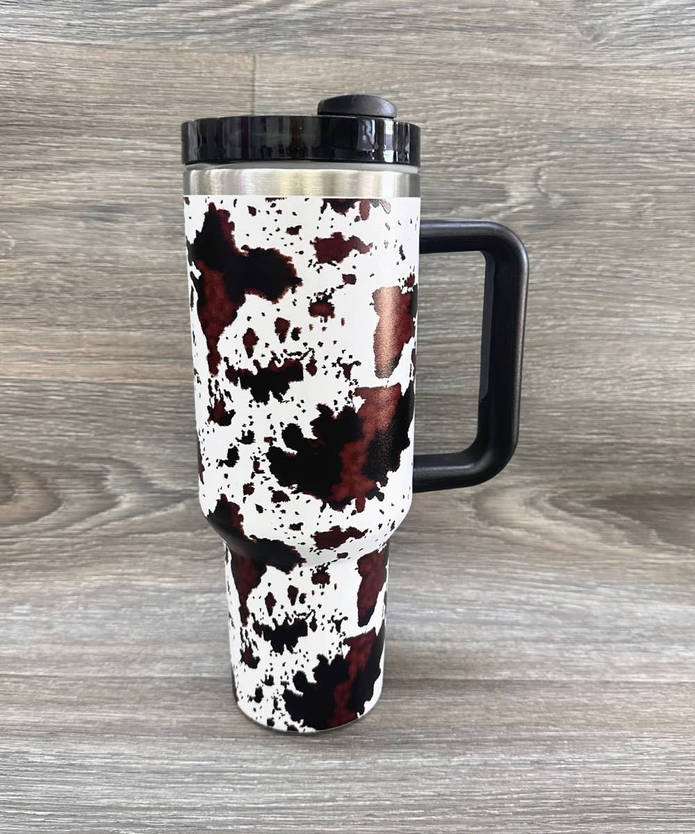 COW WESTERN STAINLESS STEEL TUMBLERS CUP 40oz: Brown
