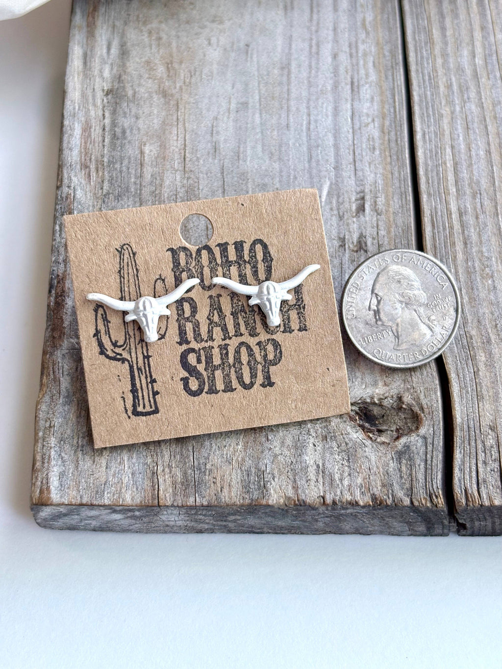 Western Theme Stud Earrings - Steer Longhorn Horse Shoe: Horseshoes Clear