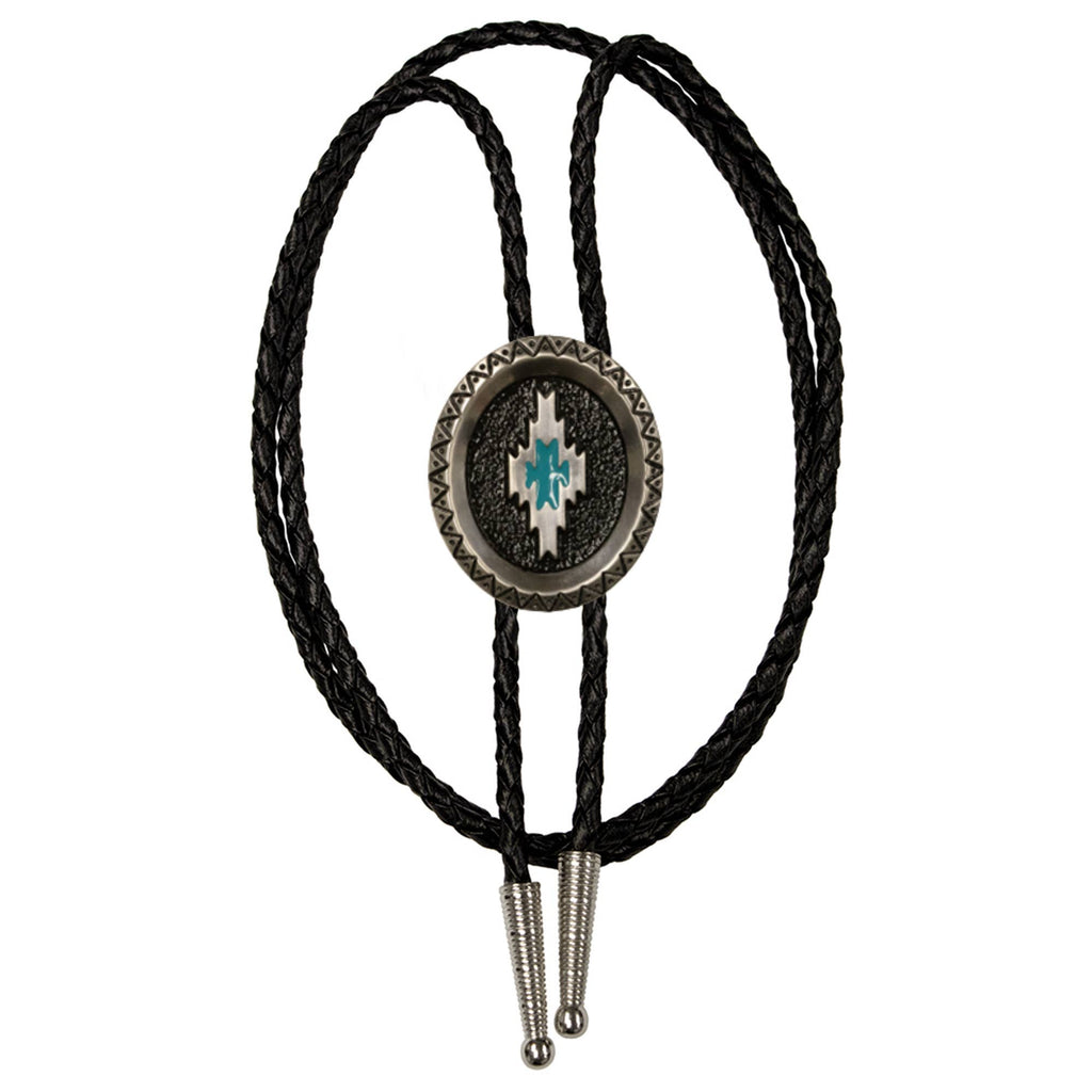 Aztec Satin Silver Metal Bolo Tie