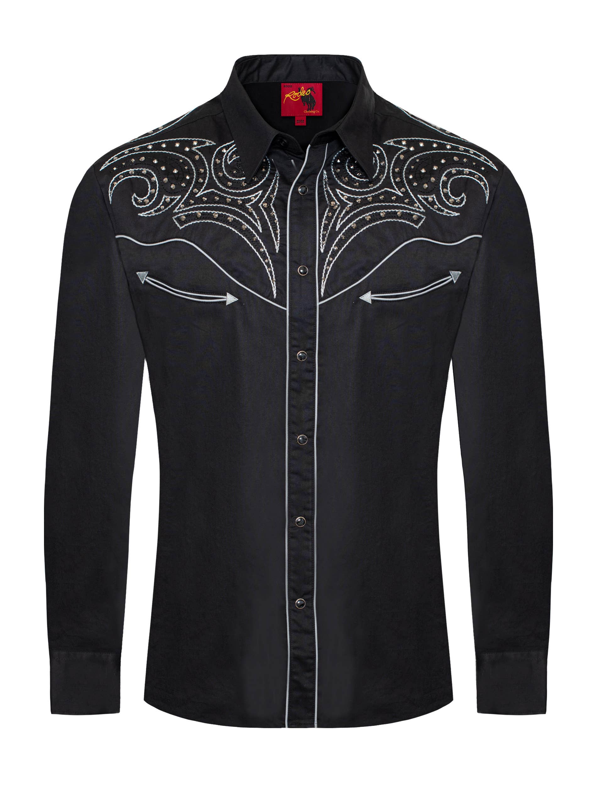 Men's Western Cowboy diamond studded Embroidery Shirt: 1001 / L