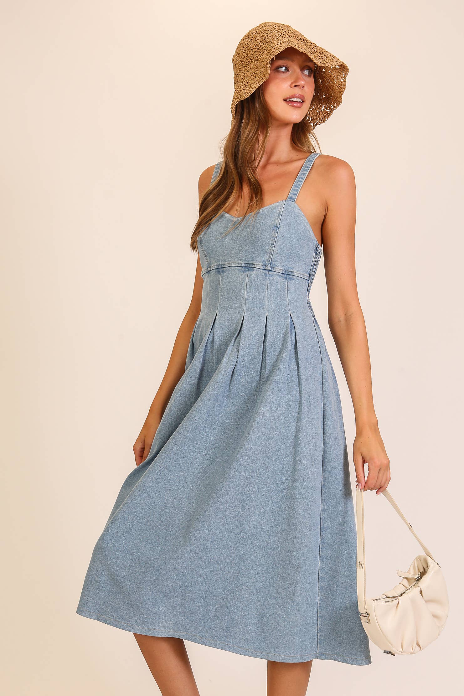 Stretch Denim Sweetheart Midi Dress: Denim