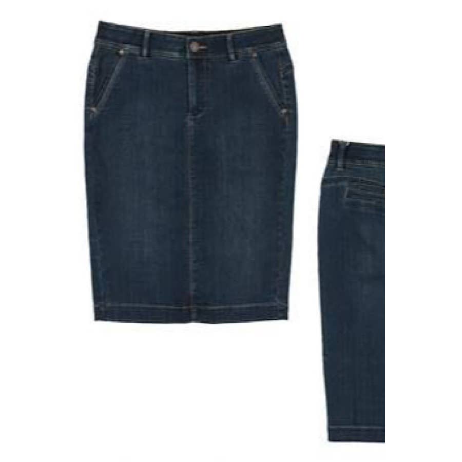 PLUS SIZE DENIM PENCIL SKIRT: Medium Wash / 2X