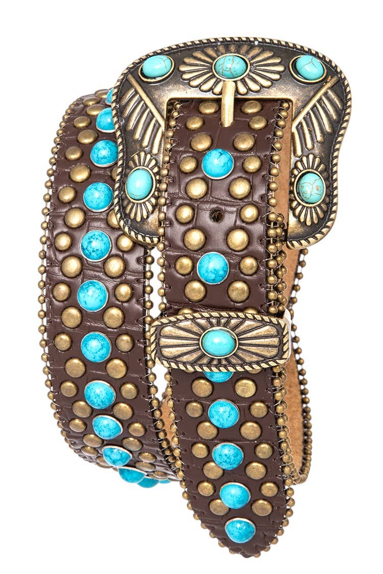 Turquoise Pave Western Belt: Black
