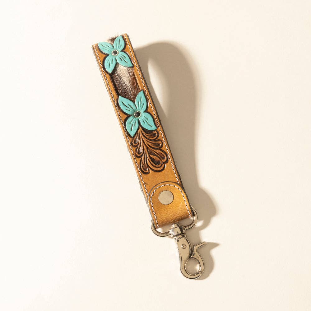 Myra Painted Prairie Handtooled Leather Keyfob in Desert Lace: Desert Lace