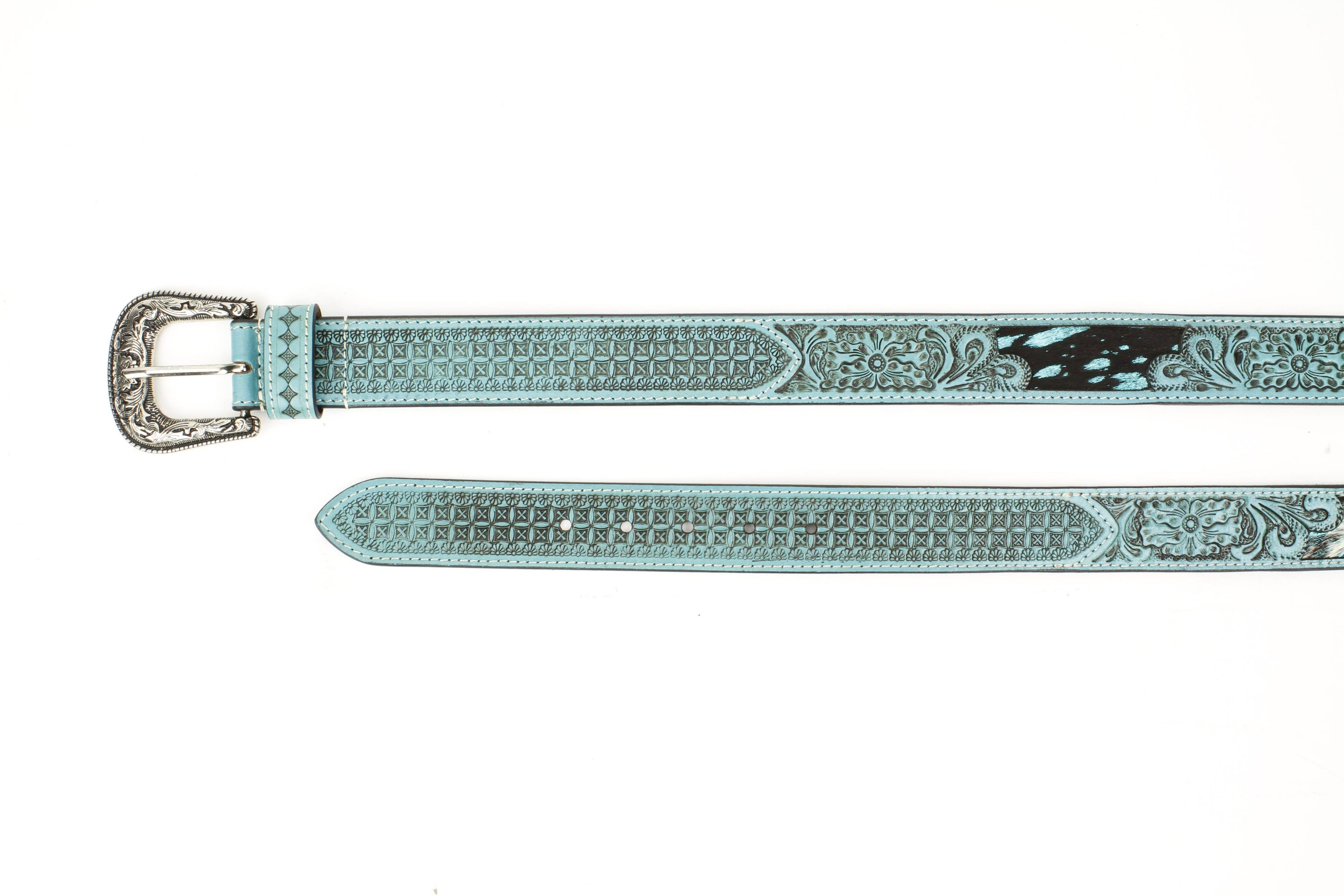 Turquoise Tooled Leather Western Belt Engraved ABB 38-1021