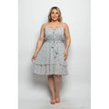 PLUS SIZE DITSY FLORAL TIE WAIST TIERED MIDI DRESS: White