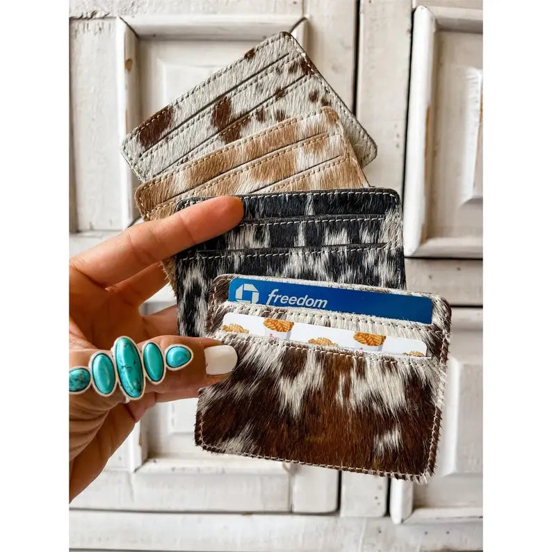 Western Cowhide Credit Card Holder - Money holder: BLACK + WHITE COWHIDE