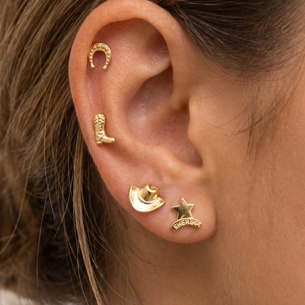 18K Gold Dipped Western Cowboy Stud Earring Set: G