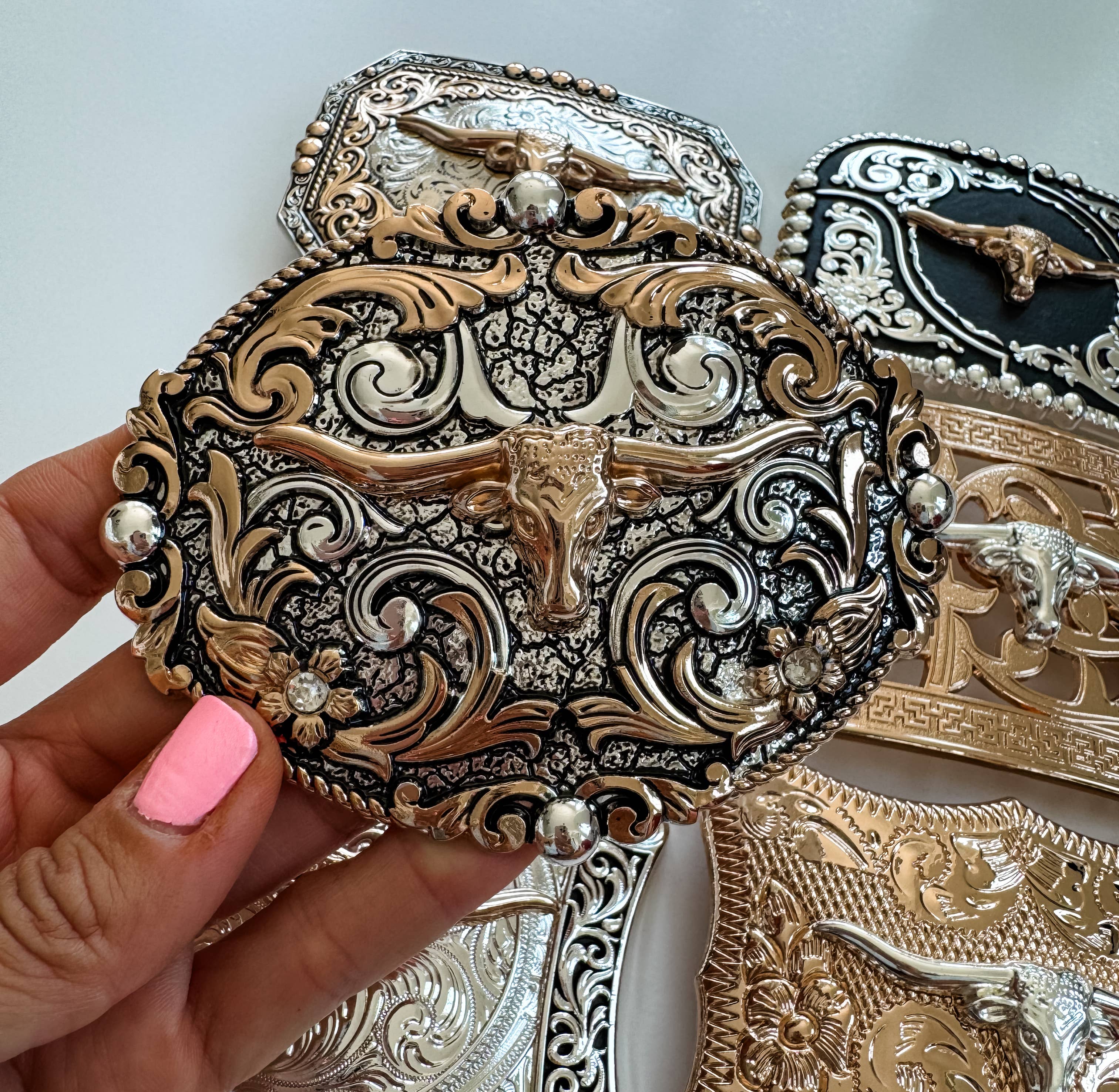 Western Longhorn Steer Metal Belt Buckle: 6
