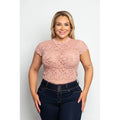 PLUS SIZE FLORAL SCALLOP LACE MOCK NECK BODYSUIT: Mauve