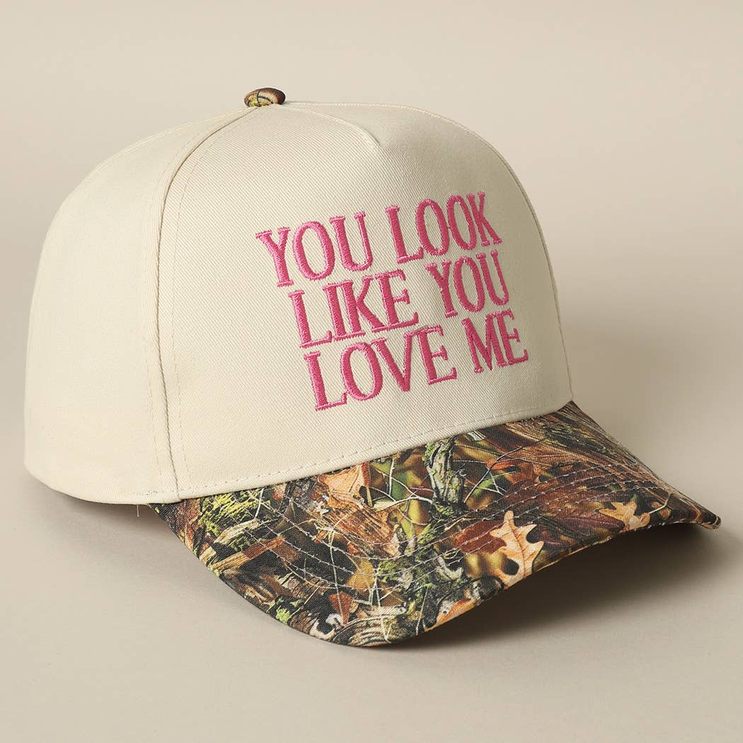 You Look Like You Love Me Embroidery Camo Trucker: CAMO-BLACK / ONE SIZE