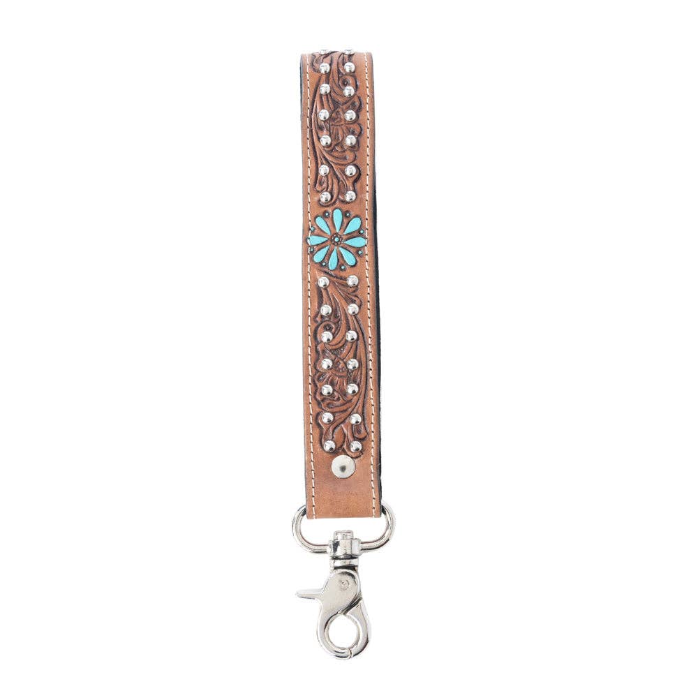 Desert Daisy Handtooled Leather Keyfob in Cactus Umber: Cactus Umber