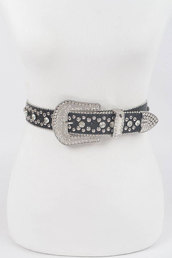 Studded Rhinestone Belt: Black