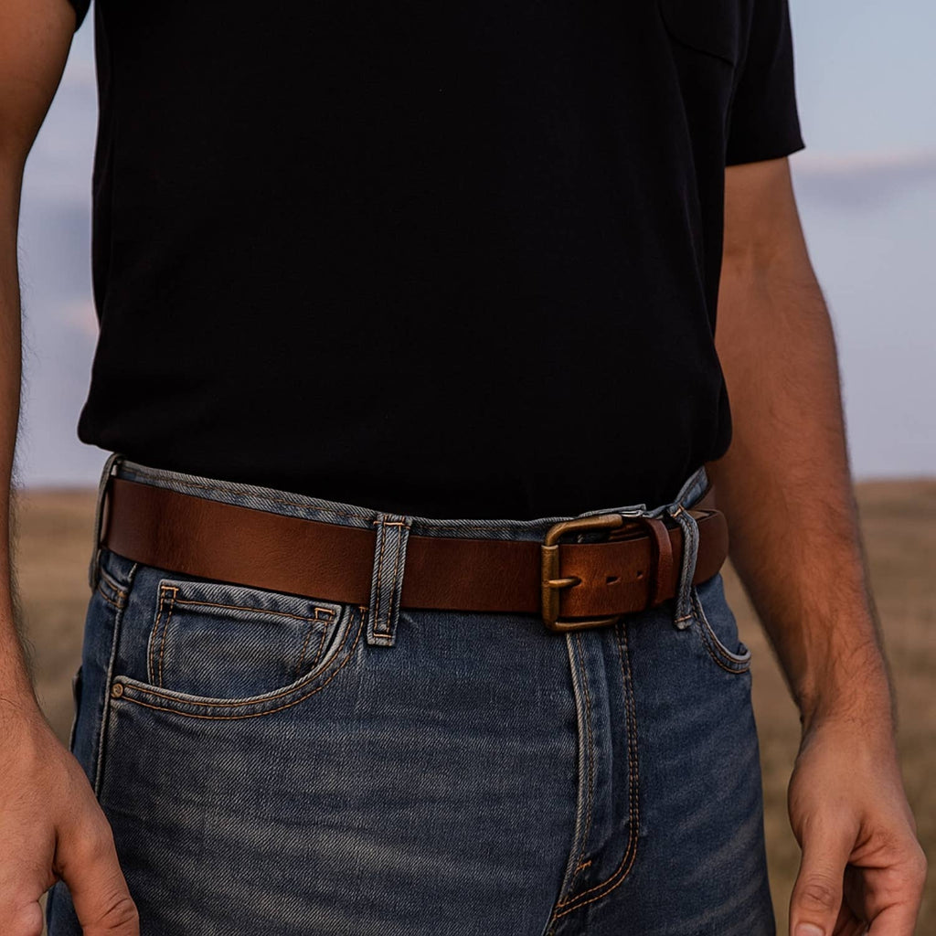 Distressed Leather Belt with Removable Buckle - 1.5in