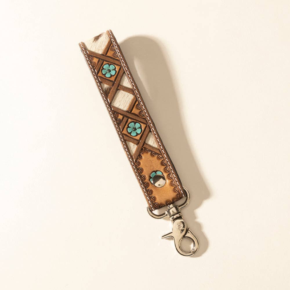 Myra Moonflower Handtooled Leather Keyfob in Sienna Sky: Sienna Sky