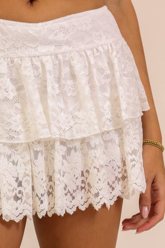Lace Ruffle Mini Skort: Black