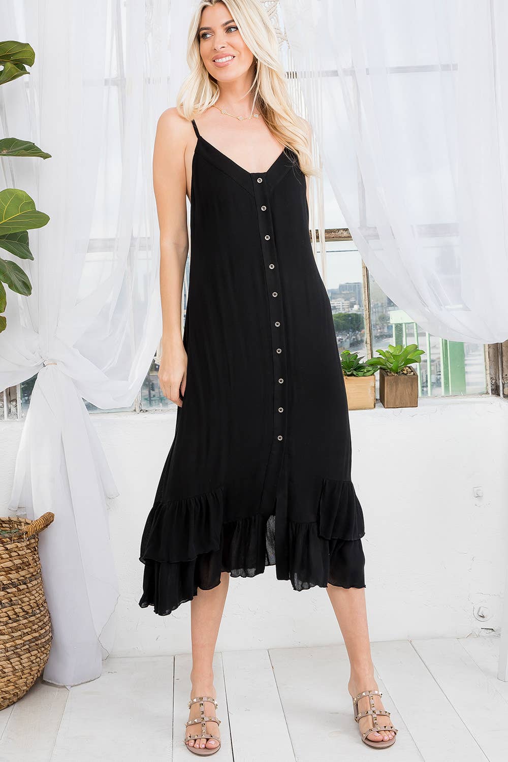 MIDI BUTTON FRONT DRESS