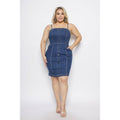 PLUS SIZE DENIM SQUARE NECK BUTTON DOWN SIDE POCKETS MINI DR: Medium Wash / 1X