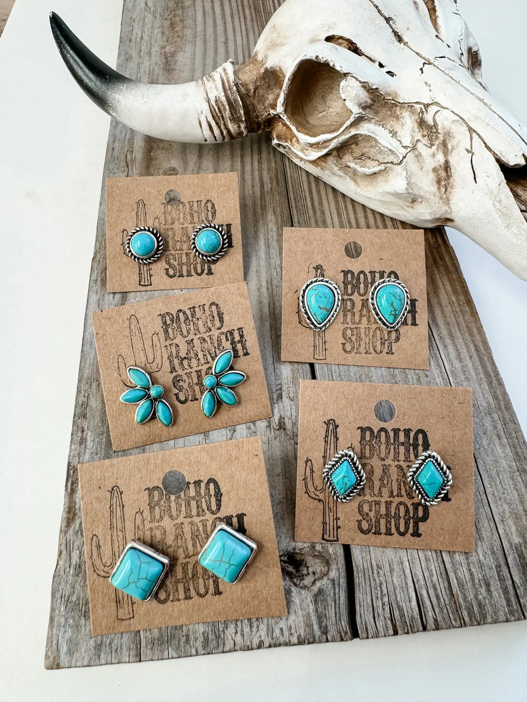 Western Turquoise Stud Earrings: Floral