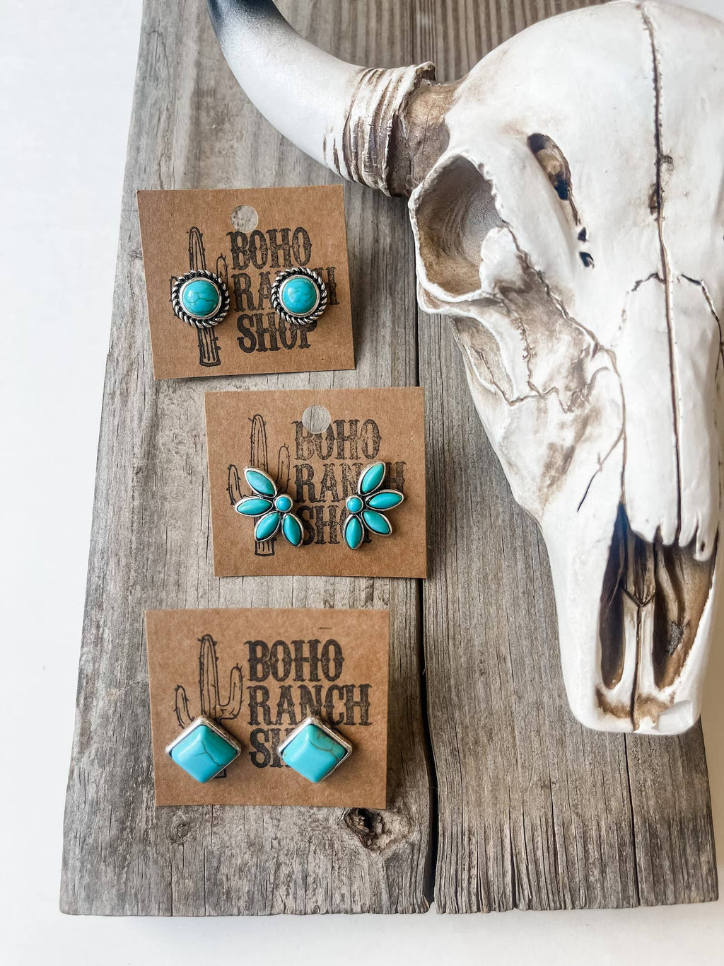 Western Turquoise Stud Earrings: Floral