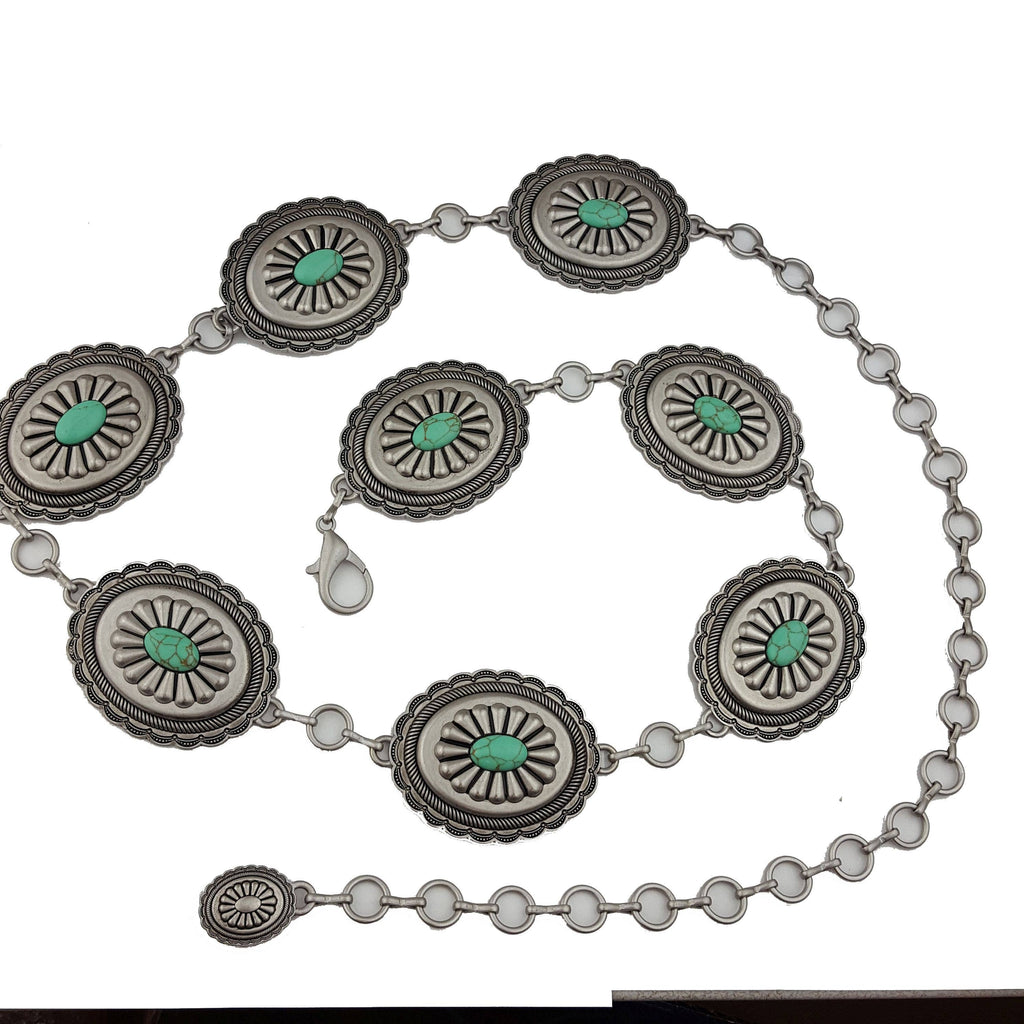 Women's Western Oval Concho Chain Belt with Stones: Cream