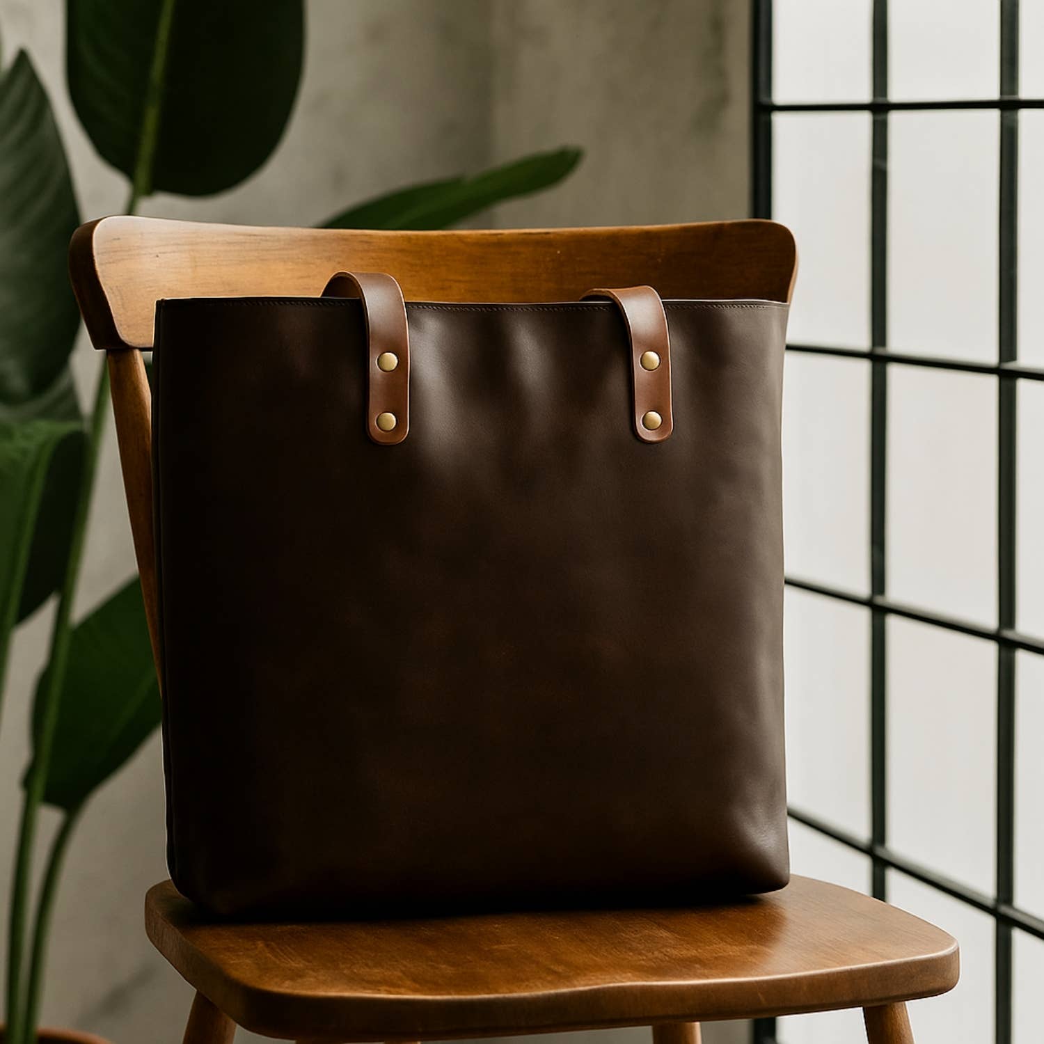 Classic Leather Tote: Coffee Brown