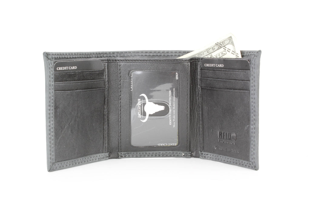 Men’s Tri-Fold Wallet with Cowboy Emboss ABMWVT 04: Brown