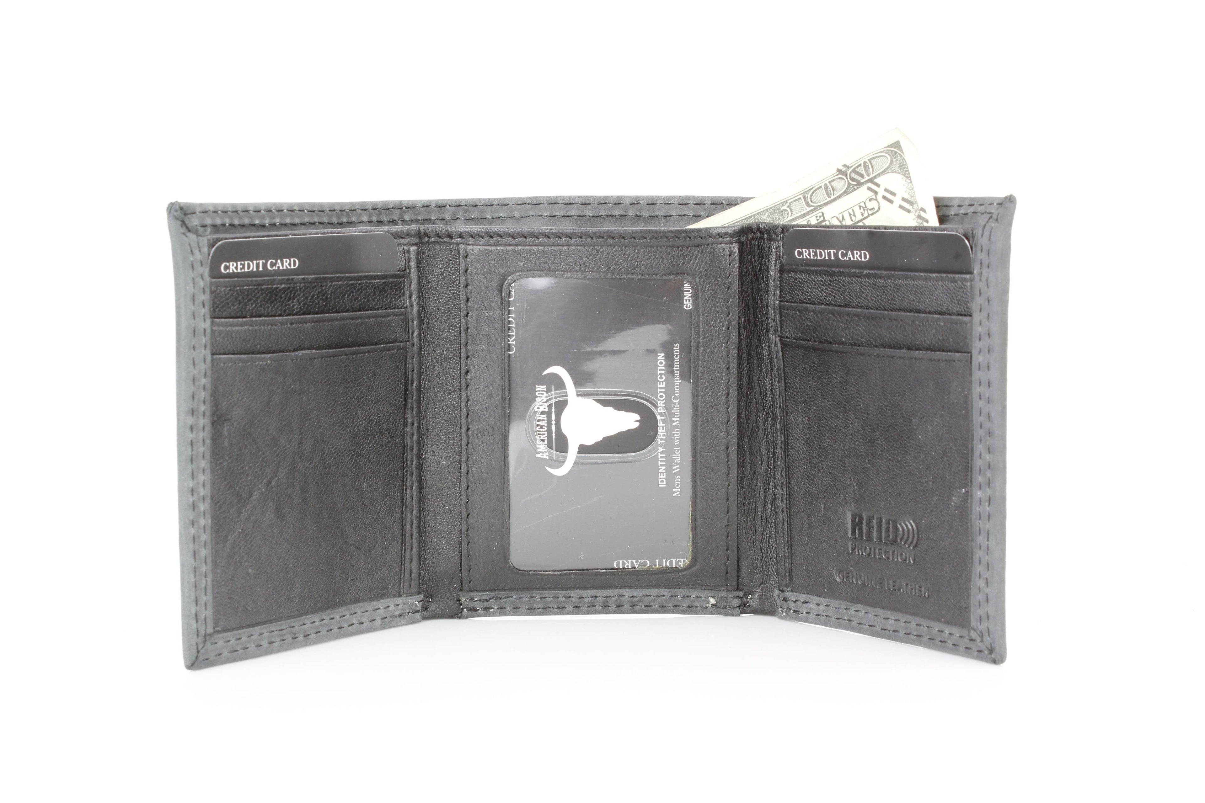 Men’s Tri-Fold Wallet with Cowboy Emboss ABMWVT 04: Black