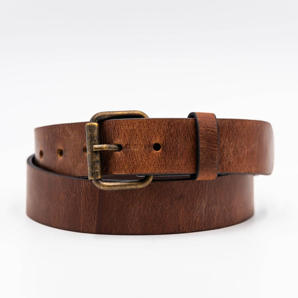 Distressed Leather Belt with Removable Buckle - 1.5in
