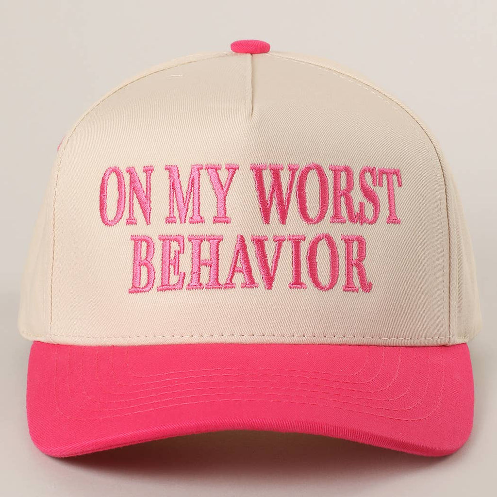 ON MY WORST BEHAVIOR Embroidered Trucker Hat: BROWN / One Size