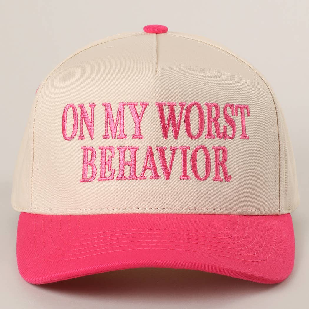 ON MY WORST BEHAVIOR Embroidered Trucker Hat: BROWN / One Size