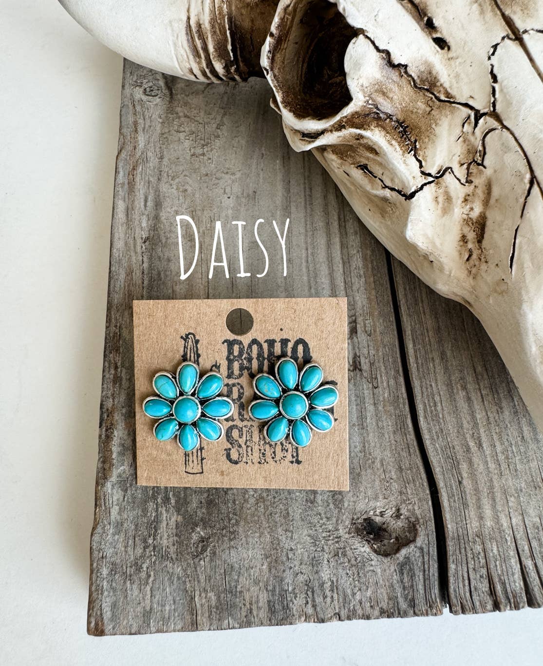 Western Turquoise Stud Earrings: Floral