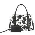 COW HANDBAG TOTE BAG CROSS BAG CLUTCH PURSE SET : Black