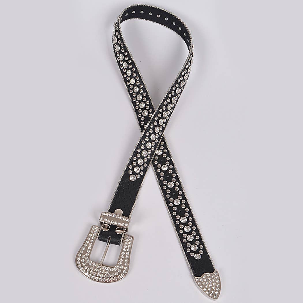 Studded Rhinestone Belt: Black