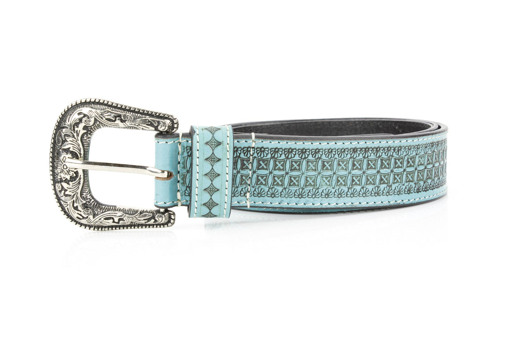 Turquoise Tooled Leather Western Belt Engraved ABB 38-1021