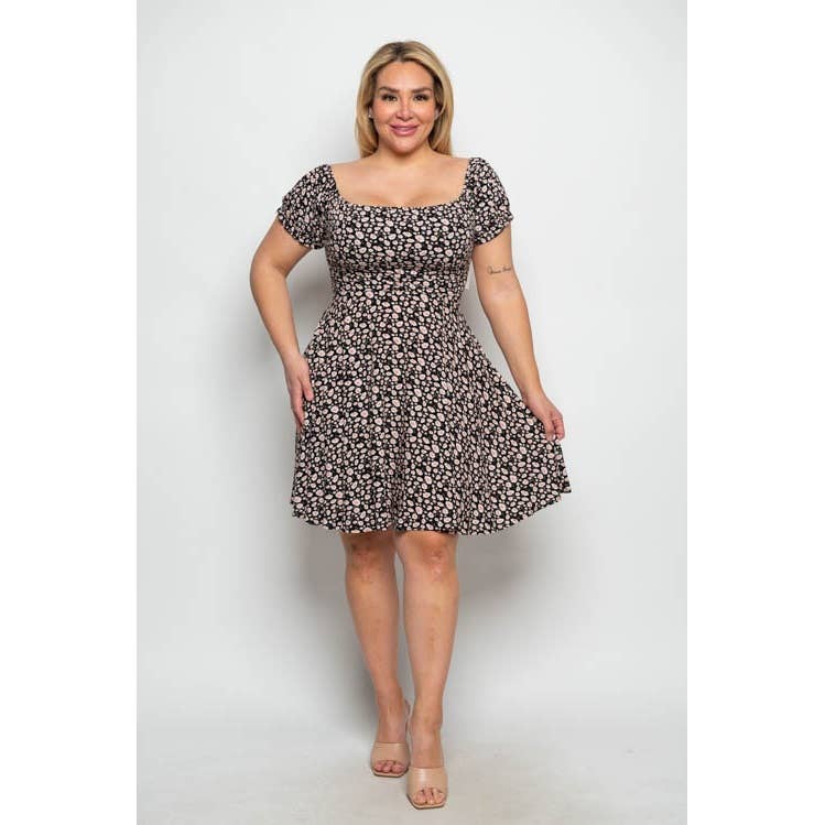PLUS SIZE FLORAL FLARE TIE BACK DRESS: White