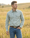 Men's Premium Cotton Western Snaps Long Sleeves Shirts with Stretch.