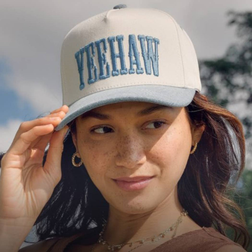 YEEHAW Two-Tone Embroidered Trucker Hat: RED / ONE SIZE