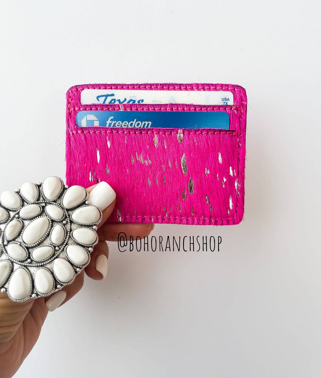 Western Cowhide Credit Card Holder - Money holder: BLACK + WHITE COWHIDE