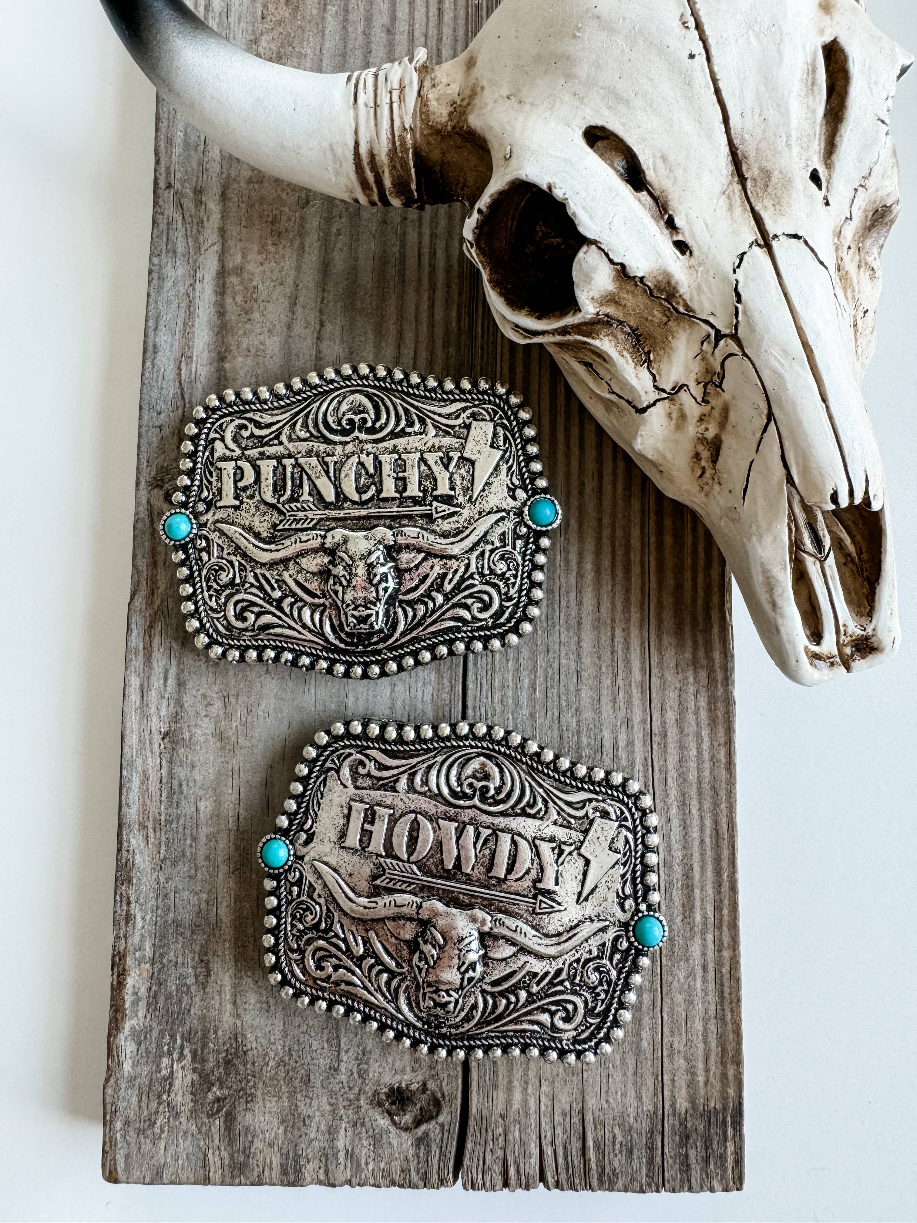 Western Typography Belt Buckle - Howdy - Punchy - Concho: HOWDY